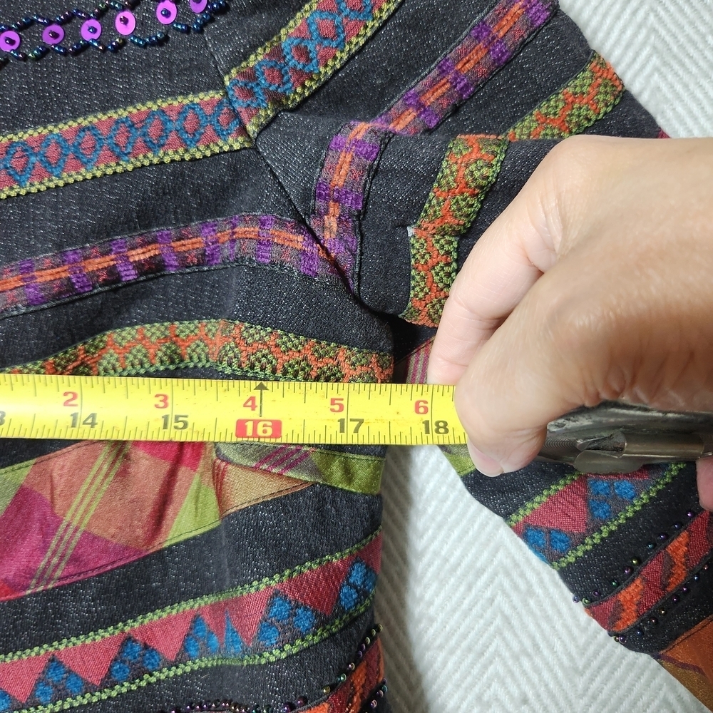 Coldwater Creek Womens Petite 4 Colorful Patterned Beaded Sequin Jacket Denim - Picture 6 of 12